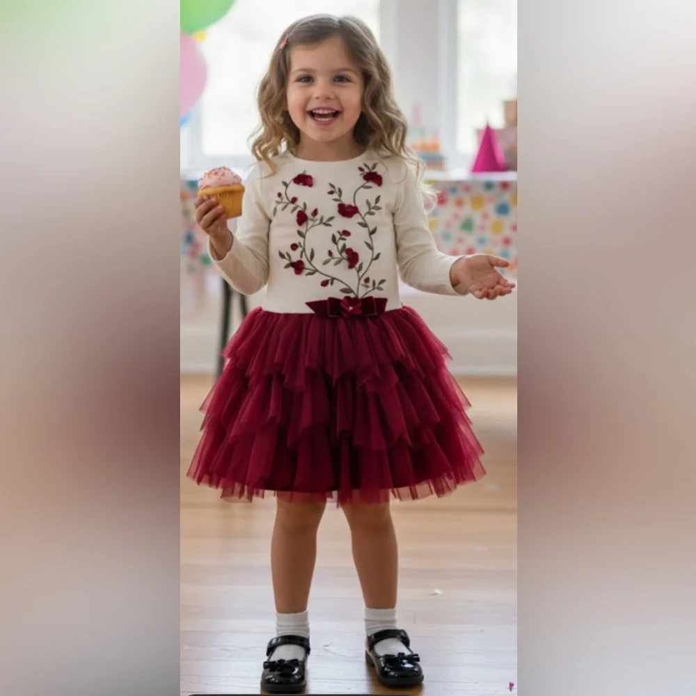 Biscotti girl’s Dress Cream and Red - Picture 2 of 15